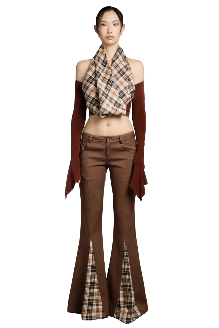 Plaid Pattern Knit Halter Neck Top